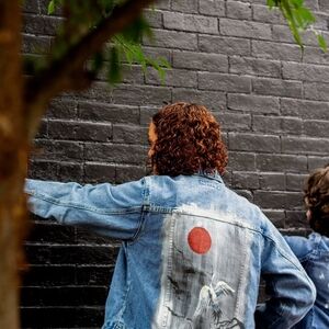 L.A. Blues Blue Jean Jacket with Red Sun Design